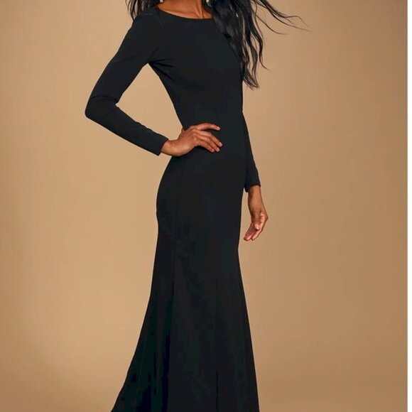 Lulus Black Wait For Me Black Long Sleeve Elvira Dress Size Medium NWOT - Picture 6 of 10